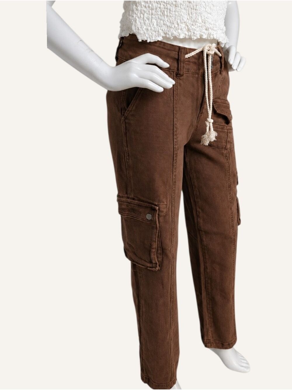 Risen Coffee Brown High Rise Cargo Straight Leg Utility Jeans Size 15 NWT - Picture 7 of 13